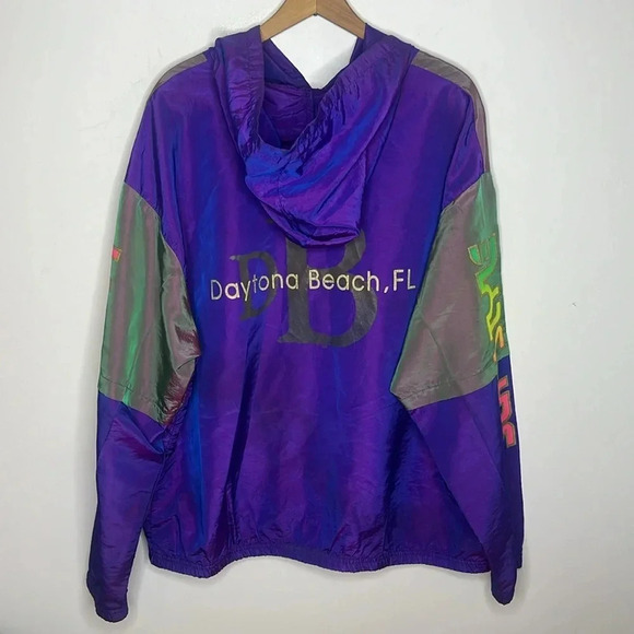 Vintage 90s SURF STYLE Body Gear iridescent hooded windbreaker popover jacket - Picture 11 of 15